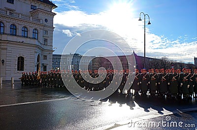 The soldiers of the Austrian army on the guard of honor near the Hofburg Palace. Editorial Stock Photo