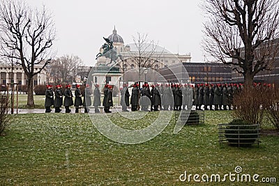 The soldiers of the Austrian army. Honorary Karael near the Palace Hovburg. Editorial Stock Photo
