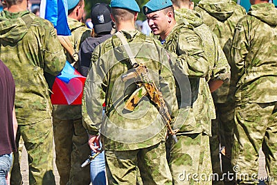 Soldiers in camouflage in the city Editorial Stock Photo