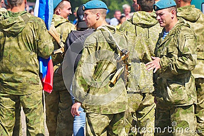 Soldiers in camouflage in the city Editorial Stock Photo