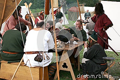 Soldiers eating at the reenactment of The Battle of Hastings in the UK Editorial Stock Photo