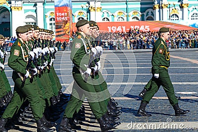 Soldiers marching at a military parade. 2018 year Russia, may Editorial Stock Photo