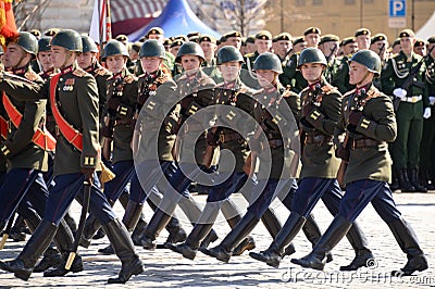 Soldiers of the parade squad during the dress rehearsal of the parade on Moscow`s Red Square in honor of Victory Day Editorial Stock Photo