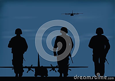 Soldiers on the performance of the combat mission. Vector Illustration