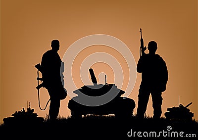 Soldiers on the performance of combat operations. Vector Illustration