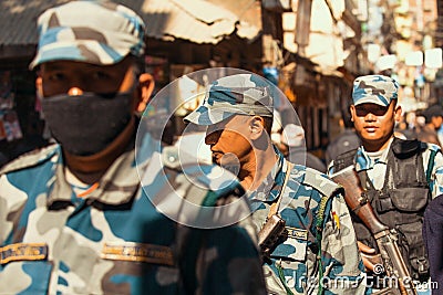 Soldiers during protest within a campaign to end violence against women in Kathmandu, Nepal. Editorial Stock Photo