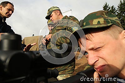 Soldiers in russia's military exercises. Editorial Stock Photo