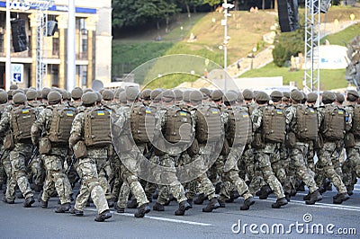 Soldiers of Special forces marching. Military parade dedicated to Day of Independence of Ukraine Editorial Stock Photo