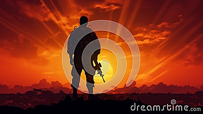 Soldiers standing on the battlefield. Generative AI Stock Photo