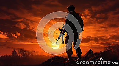 soldiers standing on the battlefield. Generative AI Stock Photo