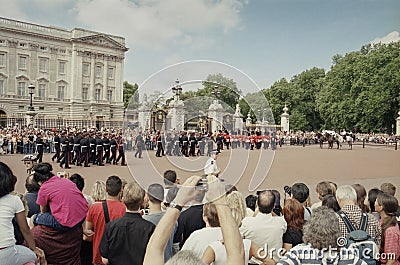 Soldiers trooping at the Birthday Parade of the Queen, Horse Guards, London, England Editorial Stock Photo