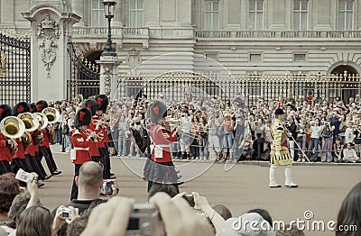 Soldiers trooping at the Birthday Parade of the Queen, Horse Guards, London, England Editorial Stock Photo