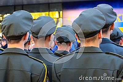 Soldiers of the Ukrainian army during the parade . The army of Ukraine, the armed forces of Ukraine, Ukrainian war Editorial Stock Photo