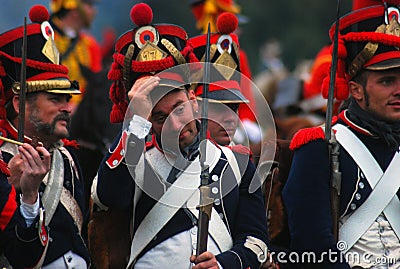 Soldiers in uniform. Borodino reenactment Editorial Stock Photo