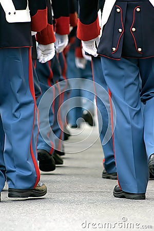 Soldiers walking away Stock Photo