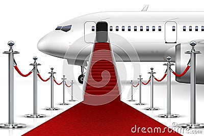 Solemn Boarding White Airplane With Red Carpet Vector Illustration