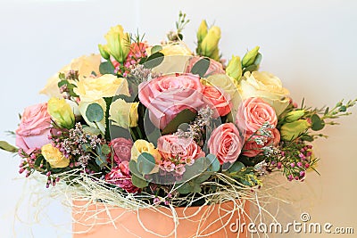 Solemn bouquet of flowers for beautiful ladies, bunch of roses Stock Photo