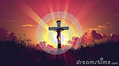 Solemn Commemoration of the Crucifixion on Good Friday with Vibrant Illustration of Jesus on the Cross. Stock Photo