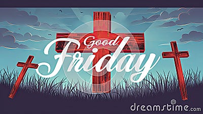 Solemn Commemoration of the Crucifixion on Good Friday with Vibrant Illustration of Jesus on the Cross. Stock Photo