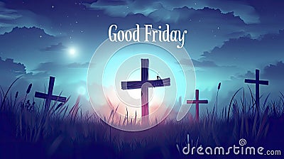 Solemn Commemoration of the Crucifixion on Good Friday with Vibrant Illustration of Jesus on the Cross. Stock Photo