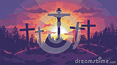 Solemn Commemoration of the Crucifixion on Good Friday with Vibrant Illustration of Jesus on the Cross. Stock Photo