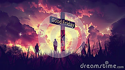 Solemn Commemoration of the Crucifixion on Good Friday with Vibrant Illustration of Jesus on the Cross. Stock Photo