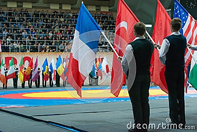 Solemn parade of flags Editorial Stock Photo