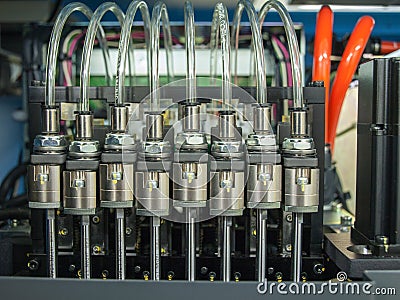 Solenoid valves with pipes Stock Photo