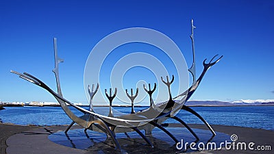 Solfar, Sun voyager sculpter in Reykjavik in Iceland Editorial Stock Photo