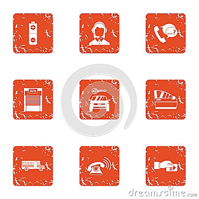 Solicit icons set, grunge style Vector Illustration