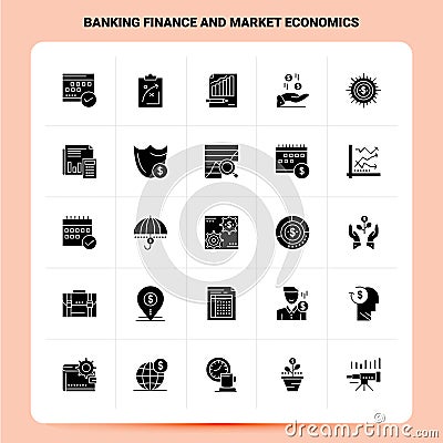 Solid 25 Banking Finance and Market Economics Icon set. Vector Glyph Style Design Black Icons Set. Web and Mobile Business ideas Vector Illustration