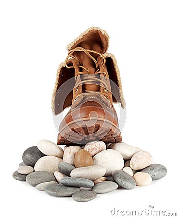 Solid brown boots on the stones Stock Photo