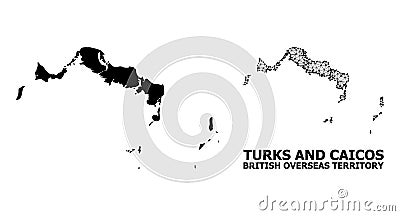 Solid and Carcass Map of Turks and Caicos Islands Vector Illustration