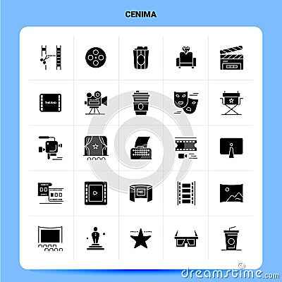 Solid 25 Cenima Icon set. Vector Glyph Style Design Black Icons Set. Web and Mobile Business ideas design Vector Illustration Vector Illustration