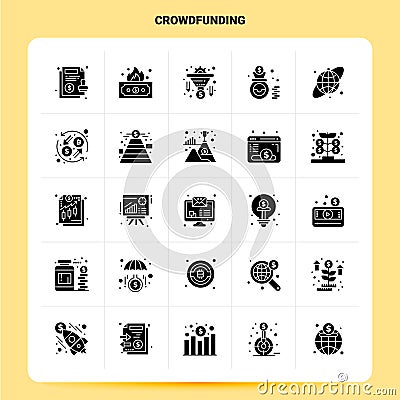 Solid 25 Crowdfunding Icon set. Vector Glyph Style Design Black Icons Set. Web and Mobile Business ideas design Vector Vector Illustration
