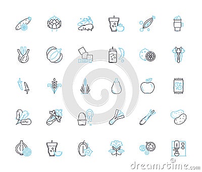 Solid fitness linear icons set. Strong, Endurance, Power, Stamina, Agility, Flexibility, Resistance line vector and Vector Illustration