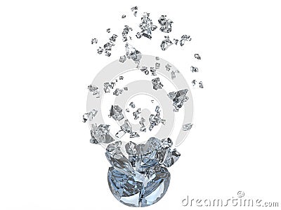 Solid glass sphere broken to small fragments and shards Stock Photo