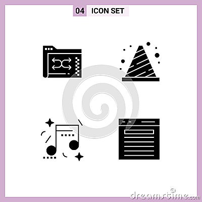 4 Solid Glyph concept for Websites Mobile and Apps backup, sign, folder, block, happiness Vector Illustration