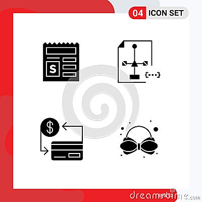 4 Solid Glyph concept for Websites Mobile and Apps basic, card, bank, development, cashless Vector Illustration