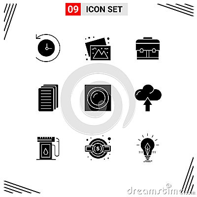 9 Solid Glyph concept for Websites Mobile and Apps cloud, light, education, lamp, file Vector Illustration