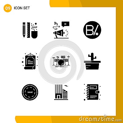 9 Solid Glyph concept for Websites Mobile and Apps drums, zhihu, megaphone, chinese, panamanian Vector Illustration