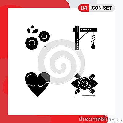 4 Solid Glyph concept for Websites Mobile and Apps flower, anatomy, spring, electric, cardiogram Vector Illustration