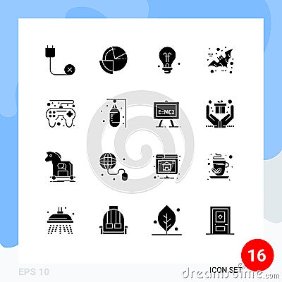 16 Solid Glyph concept for Websites Mobile and Apps game controller, halloween, diagram, bird, idea Vector Illustration