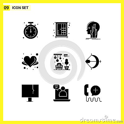 9 Solid Glyph concept for Websites Mobile and Apps love, fairy, wardrobe, angel, knowledge Vector Illustration