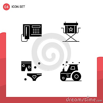 4 Solid Glyph concept for Websites Mobile and Apps telephoe, shats, hardware, movies, night Stock Photo