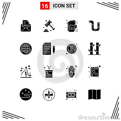 16 Creative Icons Modern Signs and Symbols of world, tools, law, repair, pipe Vector Illustration