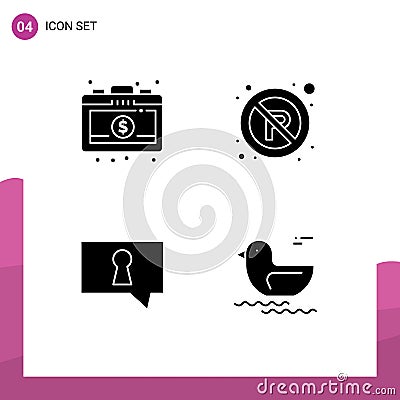 Solid Glyph Pack of 4 Universal Symbols of briefcase, secret, no, sign, river Vector Illustration