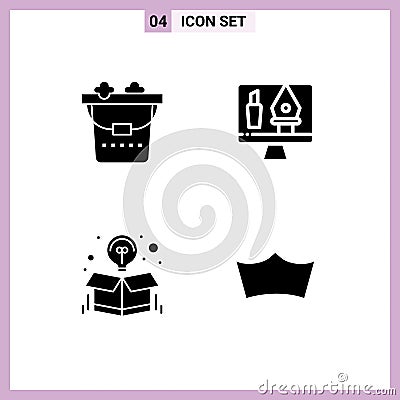 Solid Glyph Pack of 4 Universal Symbols of clean, idea, tools, computer, offer Vector Illustration