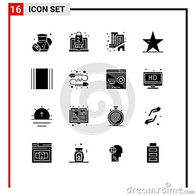 Solid Glyph Pack of 16 Universal Symbols of cover, nature star, building, nature, ecology Vector Illustration