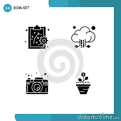 Solid Glyph Pack of Universal Symbols of performance management, picture, cloud, technology, growth Vector Illustration